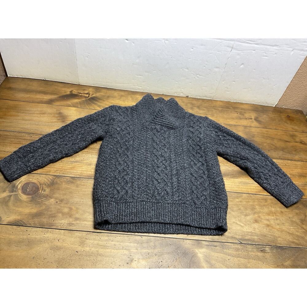 Aran Crafts Womens Merino Wool Fisherman’s Cable Knit Shawl Sweater Gray S